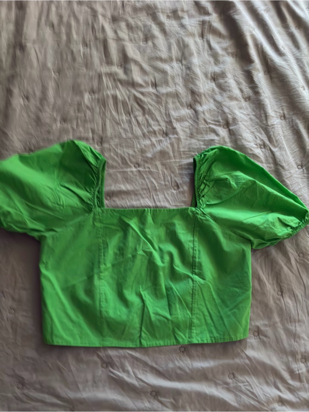 Madison Lime Green Puff-Sleeve Square Crop Top
